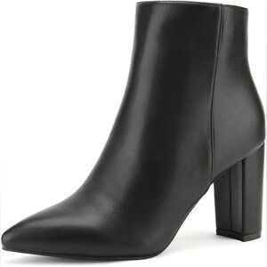 Dream Pairs Sianna Chunky High Heel Pointed Toe Faux Leather Black Ankle Booties